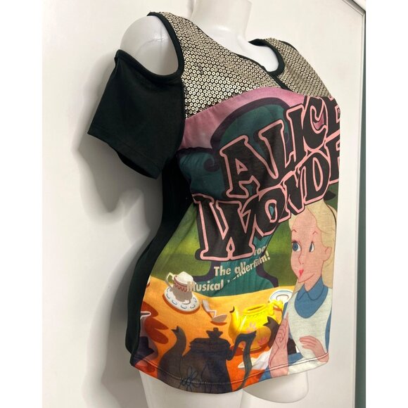 Disney Alice In Wonderland Cold-Shoulder Multicolor Top Adult Size Medium - Picture 3 of 7